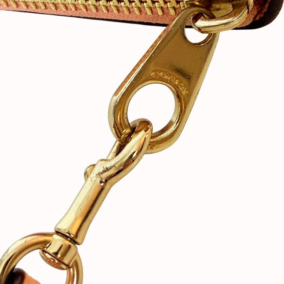 Coach Peach Leather Wristlet Wallet With Gold Hardware Zip Around Closure - Picture 15 of 16